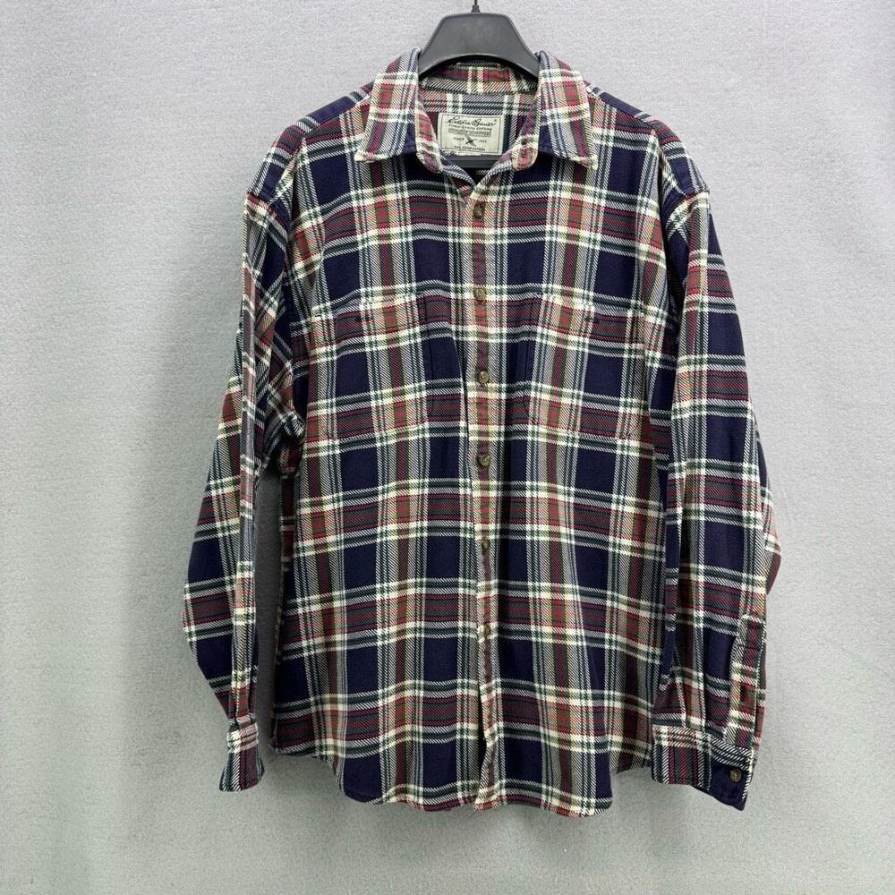 Eddie Bauer Heavy Duty Twill Plaid Workmans Button Down Shirt Size XL